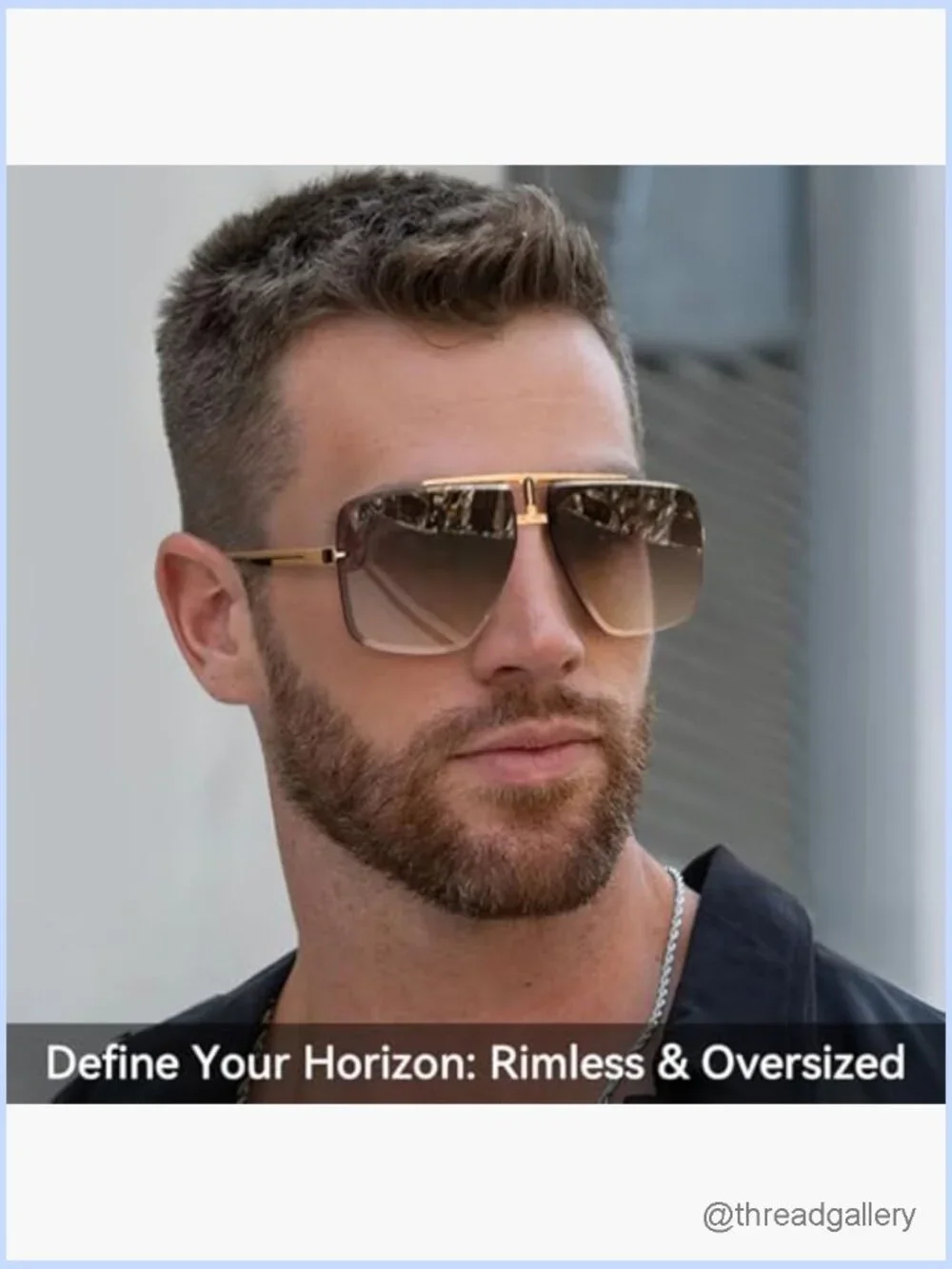 Rimless Oversized Square Sunglasses Men Trendy Big Shades Frameless UV400